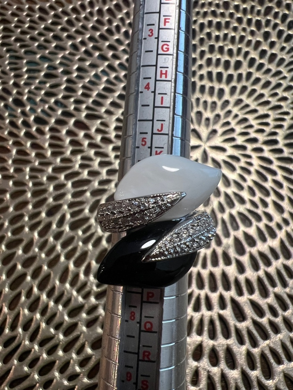 Black and White Crystal Accent Statement Ring. Size Medium